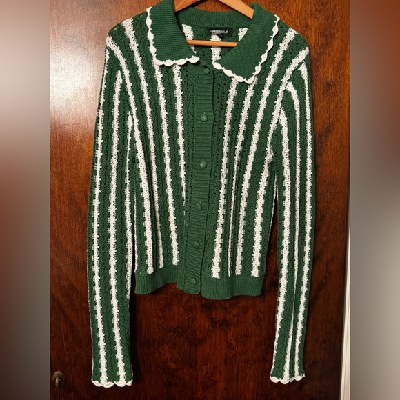 Collared Crochet Open-Stitch Cardigan Sweater Anthropologie - Picture 2 of 5